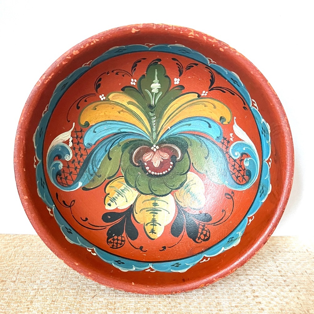Norwegian Beer Bowl Antique Wood Vintage Norway Folk Art Hand Painted Rosemaling
